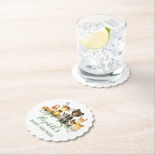 Dessous-de-verre En Papier Aquarelle Baby shower des animaux de bois