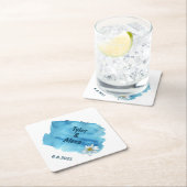 Dessous-de-verre En Papier aquarelle bleu avec nénuphar (En situation)