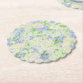 Dessous-de-verre En Papier Aquarelle Bleu et Blanc Hydrangea Crest (Incliné)