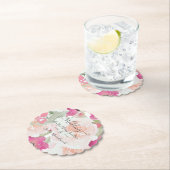 Dessous-de-verre En Papier Aquarelle de framboise rose pâle Mariage floral (En situation)