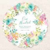 Dessous-de-verre En Papier Aquarelle d'été Floral Custom 100e anniversaire (Devant)