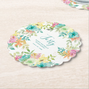Dessous-de-verre En Papier Aquarelle d'été Floral Custom 40e anniversaire