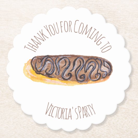 Dessous-de-verre En Papier Aquarelle Donut Chocolat main tiré Eclair (Devant)