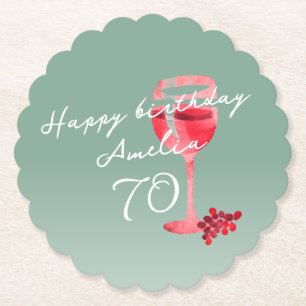 Dessous-de-verre En Papier Aquarelle en verre de vin rouge 70e anniversaire