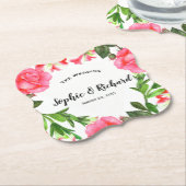 Dessous-de-verre En Papier Aquarelle Fleurs roses couronne circulaire (Incliné)