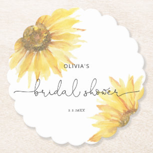 Dessous-de-verre En Papier Aquarelle minimaliste de tournesol douche nuptiale