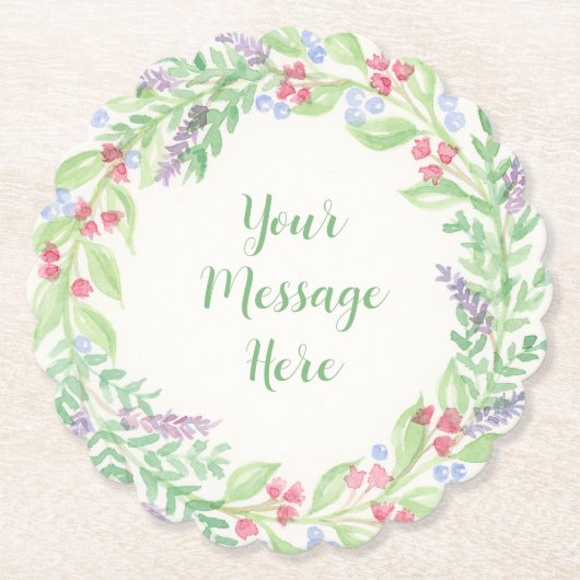Dessous-de-verre En Papier Aquarelle peinte à la main, couronne de fleurs (Devant)