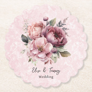 Dessous-de-verre En Papier Aquarelle rose rose rose Mariage en marbre