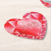 Dessous-de-verre En Papier Aquarelle Ruby Heart 40e anniversaire de Mariage (Incliné)