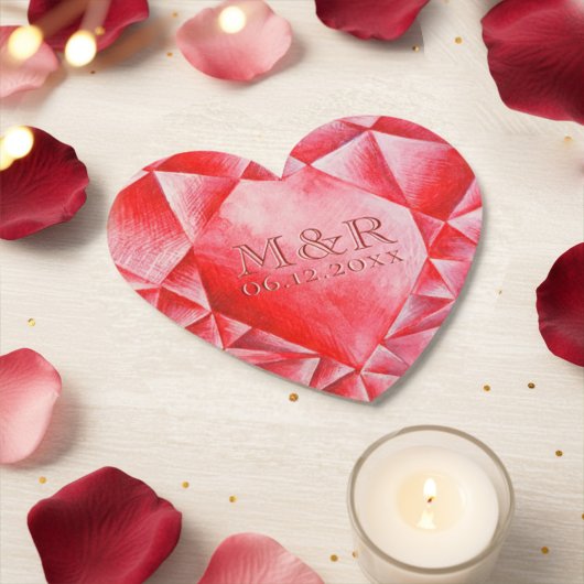 Dessous-de-verre En Papier Aquarelle Ruby Heart 40e anniversaire de Mariage