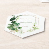 Dessous-de-verre En Papier Aquarelle Tropical Vert & Or Feuilles Palm (Incliné)