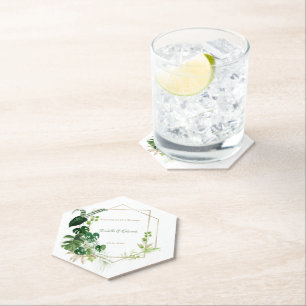 Dessous-de-verre En Papier Aquarelle Tropical Vert & Or Feuilles Palm