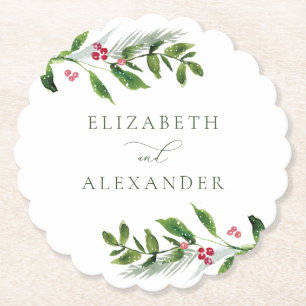 Dessous-de-verre En Papier Aquarelle Végétation hivernale Noël moderne