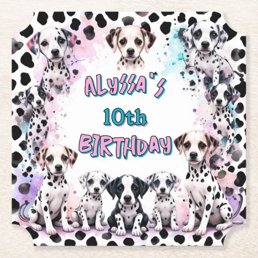 Dessous-de-verre En Papier Aquarelle Whimsical Dalmatien Anniversaire (Devant)