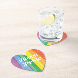 Dessous-de-verre En Papier Aquarelles Happy Pride Arc-en-ciel