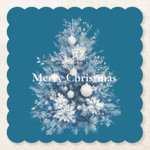 Dessous-de-verre En Papier Arbre de Noël blanc bleu