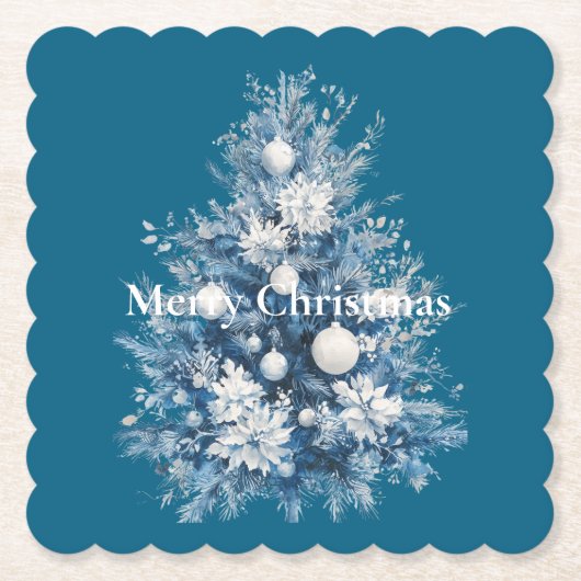 Dessous-de-verre En Papier Arbre de Noël blanc bleu (Devant)