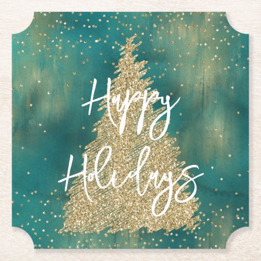 Dessous-de-verre En Papier Arbre de Noël turquoise Parties scintillant verte  (Devant)