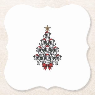 Dessous-de-verre En Papier Arbre de Noël vache Gravure vintage Ferme de vacan