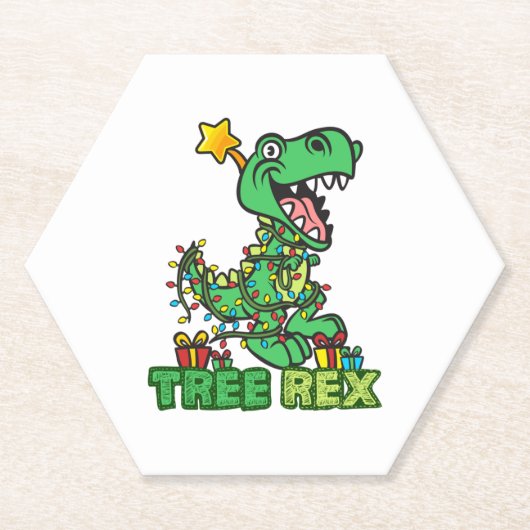 Dessous-de-verre En Papier Arbre Rex Dinosaur conception de Noël (Devant)