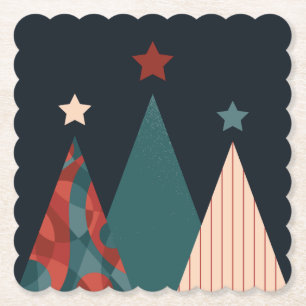 Dessous-de-verre En Papier Arbres de Noël et étoiles en bleu/rouge