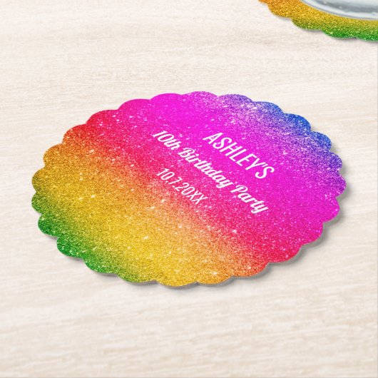 Dessous-de-verre En Papier Arc-en-ciel Anniversaire violet bleu jaune (Incliné)