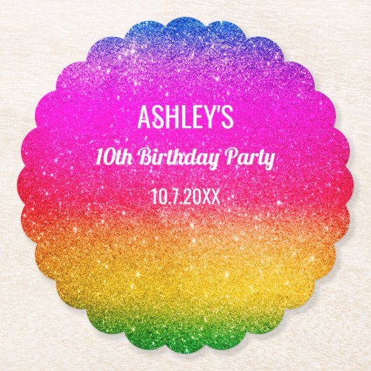 Dessous-de-verre En Papier Arc-en-ciel Anniversaire violet bleu jaune (Devant)