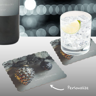Dessous-de-verre En Papier Argent noir rétro ornements de Noël avec ruban
