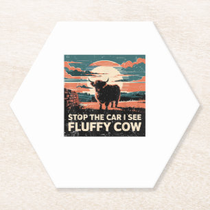 Dessous-de-verre En Papier Arrêtez La Voiture Voir Fluffy Cow Highland Cow Fa