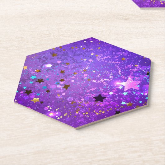 Dessous-de-verre En Papier Arrière - plan de feuille violet avec étoiles (Incliné)