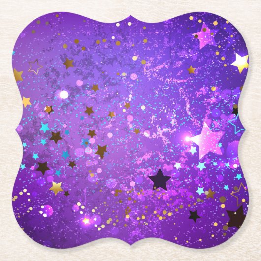 Dessous-de-verre En Papier Arrière - plan de feuille violet avec étoiles (Devant)