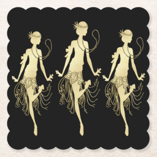 Dessous-de-verre En Papier Arrière - plan noir Retro Flappers