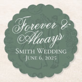 Dessous-de-verre En Papier Art Mariage Dessin à main verte classique (Devant)