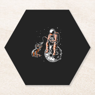 Dessous-de-verre En Papier Astronaut Dans L'Espace Avec Chat Drôle Amoureux d