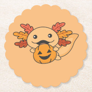 Dessous-de-verre En Papier Automne Axolotl avec automne Feuilles Citrouille a