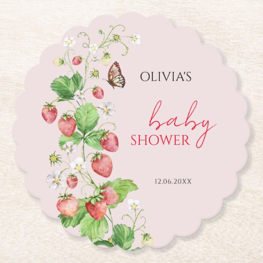 Dessous-de-verre En Papier Baby shower aux fraises (Devant)