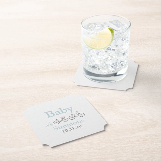 Dessous-de-verre En Papier Baby shower Bicyclette Bleu (En situation)