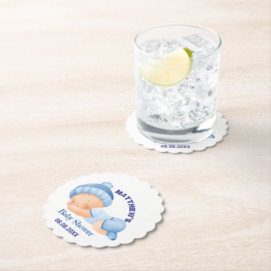 Dessous-de-verre En Papier Baby-Shower Bleu, Baby-Shower Garçon (En situation)