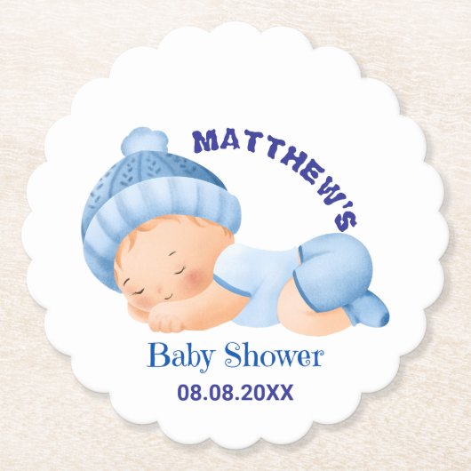 Dessous-de-verre En Papier Baby-Shower Bleu, Baby-Shower Garçon (Devant)