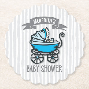 Dessous-de-verre En Papier Baby shower Bleu-Orienté