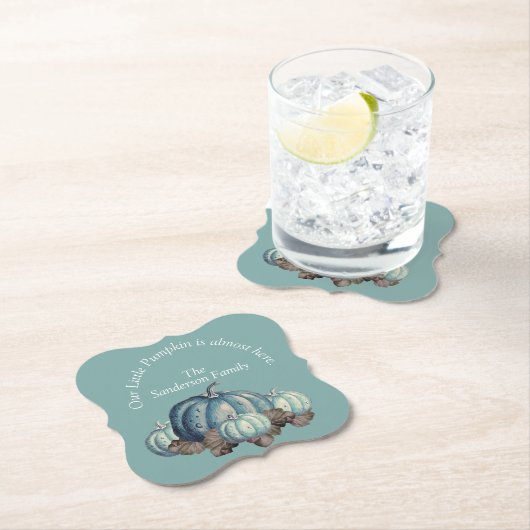 Dessous-de-verre En Papier Baby shower Citrouille bleu (En situation)
