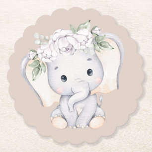 Dessous-de-verre En Papier Baby shower d'aquarelle Little Elephant