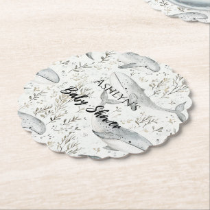 Dessous-de-verre En Papier Baby shower de baleines gris d'océan