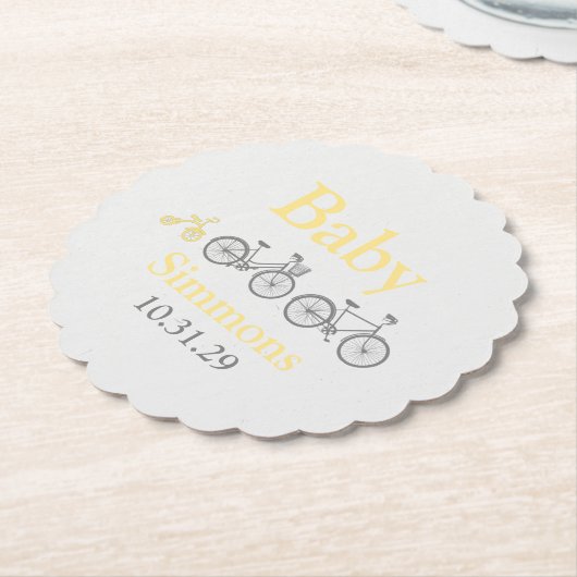 Dessous-de-verre En Papier Baby shower de vélo jaune (Incliné)