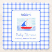 Dessous-de-verre En Papier Baby shower de vérification bleu bateau à voile Wa (Devant)