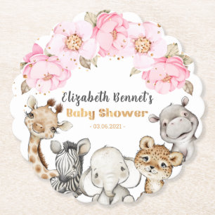 Dessous-de-verre En Papier Baby shower Floral Safari Animaux Dessous de verre