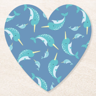Dessous-de-verre En Papier Baby shower Narwhal Blue Boy Whale