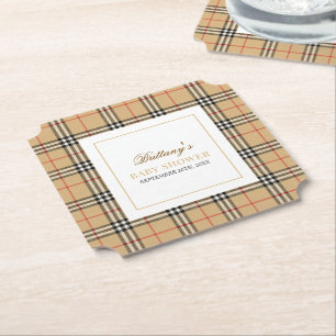 Dessous-de-verre En Papier Baby shower Plaid Chèque Beige