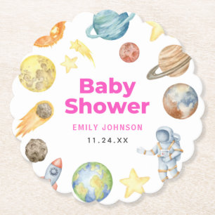 Dessous-de-verre En Papier Baby shower pour filles spatiales