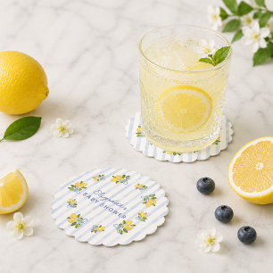Dessous-de-verre En Papier Baby Shower Rayure Bleue Citron